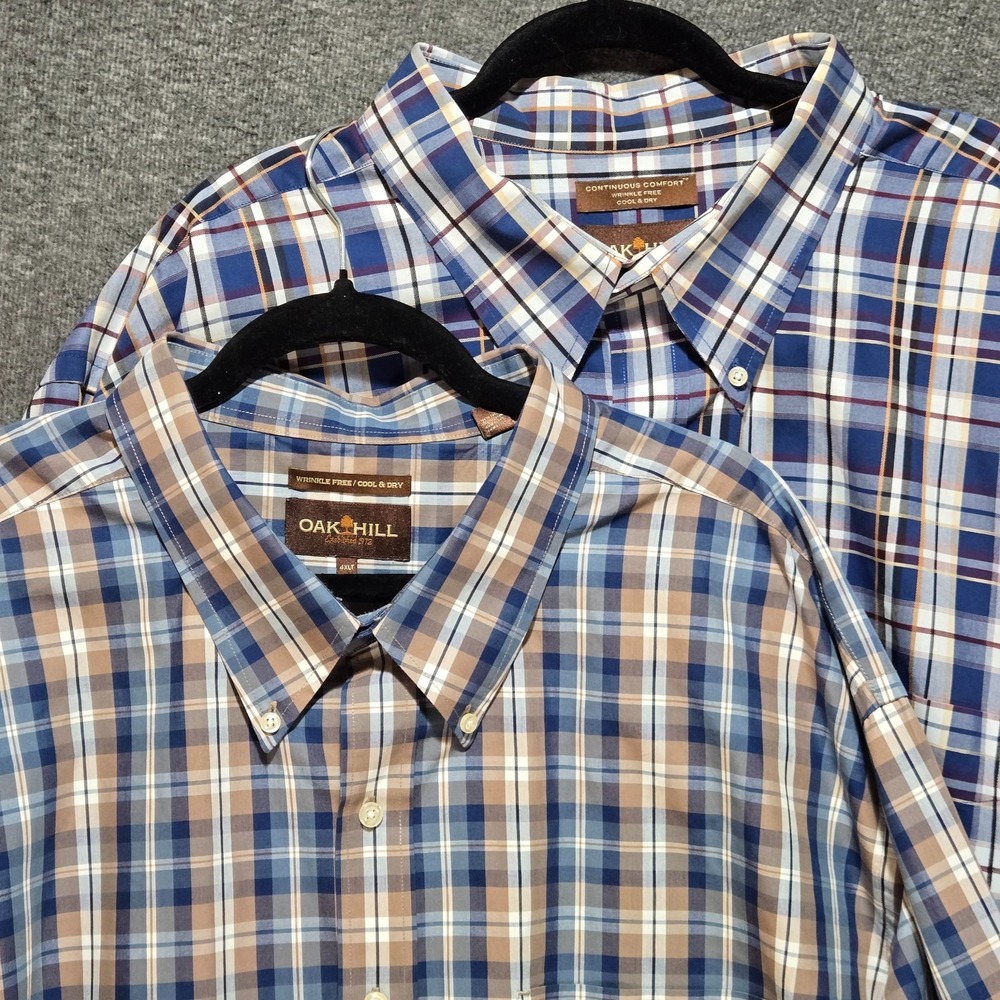 2X Oak Hill Button Down Shirt Mens 4XLT Plaid Cotton Continuous Comfort Cool Dry